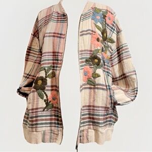 Ivy Jane Embroidered Plaid Bomber Jacket